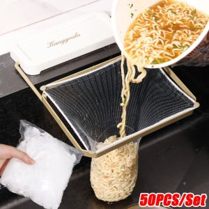 50PCS/Set Kitchen Sink Filter Disposable Sink Filter Mesh with Foldable Drain Rack Anti-blocking Multi-function Kitchen Sink Storage Rack