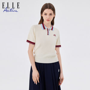 ELLE Active | Preppy Style Collar Knit Color Block POLO Shirt