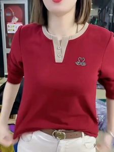 Woman Plus Size V Neck Button Front Blouse Casual Plain Round Neck Long Sleeve T-shirt L2242