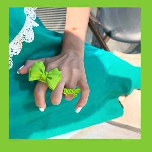 Exquisite Korean Style Green Butterfly Knot Cartoon Ring for Women with Mixed Material Plant Florals Pattern Freshly Baked