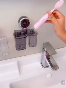 Bathroom Wall-Mounted Suction Cup Electric Toothbrush Holder 2 Grid Storage Rack for Toothpaste