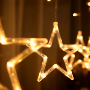 HS ไฟประดับม่านหมู่ดาวดีไซน์น่ารัก 2.5 เมตร ประดับร้าน (Warm white ปรับได้ 8 จังหวะ