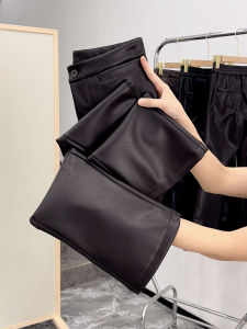 Slim Fit Elastic Leather Pants Thin Fleece Micro Flare Casual High Waist Zipper Closure Loose Fit Ladies Comfortable Breathable