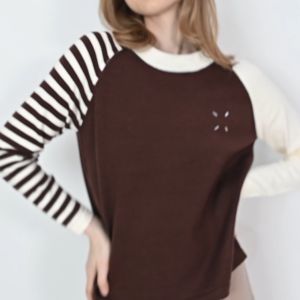 QUEENTIN Sweater Reglan Rajut Casual Wanita 510 Knit Stripe Kombinasi Strecth Lengan Panjang