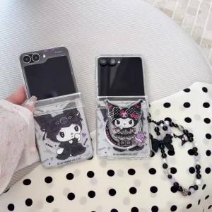 Sanrio | Cartoon Sanrio Kuromi Hinge Protect Case for Samsung Galaxy Z Flip 8 7 FE 6 5 for Magsafe Magnetic Stand Holder Cover with Strap