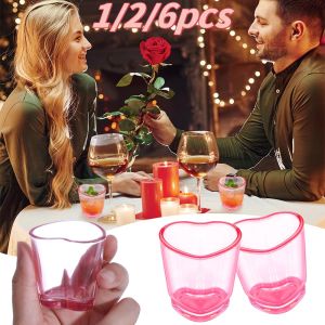1-6pcs Heart Shaped Wine Glass Plastic Mini Wine Glass Kitchen Dining Bar Utensil For Party Valentines Day Christmas Decoration