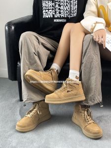 Casual High-Top Couple Shoes Wheat Color Thick Bottom Board Shoes Versatile Men Women Spring Autumn Seasonal round Toe Shoes