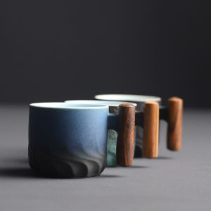 Elegant Italian Style Ceramic Coffee Mug Handmade Wooden Handle Retro Tea Cup Perfect Gift for Women Office Use