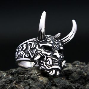 Punk Unique Vintage Prajna Mask Ring Stainless Steel Gothic Skull Ring For Men Fashion Amulet Jewelry Gifts Dropshipping