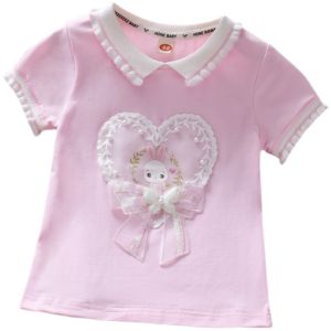 Girls Cotton Short Sleeve T-Shirt Cartoon Rabbit Print Casual Loose Fit Summer Kids Clothing Pure Cotton Sweat Absorbent round Neck