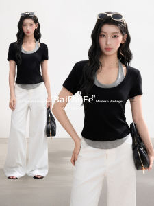 BAIDAIFEI | Faux Two-Piece Halter Neck T-Shirt