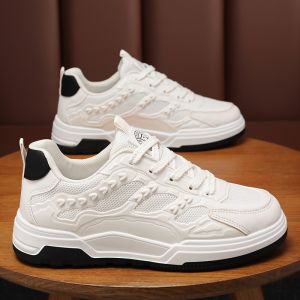 Mens Summer New 2024 Breathable Mesh Sports Shoes Thick Bottom Casual Board Shoes Fashionable All-Match Flat Laced Rubber Sole