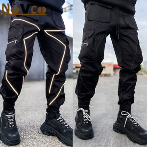 Novco Men Gym Fitness Cargo Jogging Pants Sports Trousers Hip Pop Skinny Reflective Joggers  Technical Hip Hop Running Training Track Sweatpants Sport Bottoms
