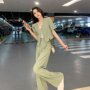 Qian Pinzi Professional Chicสไตล์ผู้หญิงชุด 2 ชิ้นชุดสําหรับฤดูร้อนSlimming Anti-Aging Dry Landการฝึกอบรมแฟชั่นStreetwearกางเกงขากว้าง