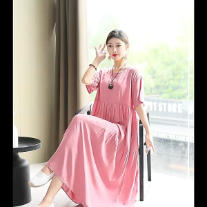 Women Floral Dress Loose Korean Mid Dress Casual Dress Plus Size with Unique Patterned Design L2060