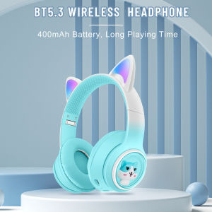 New Cat Bluetooth Headphone Wireless Gradient Color LED Light with Mic Kids Girls Stereo Phone Music Headset Gamer Gift