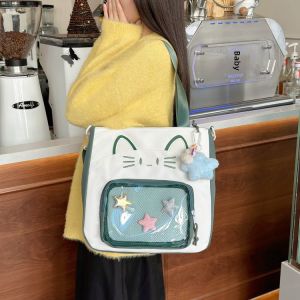 New Womens Crossbody Bag Casual Shoulder Bag Book Carrier Tutorial Bag Cat Anime Bag Nylon Material Large Size Leisure Handbag