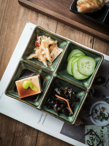 Elegant Ceramic Divided Plate for Weight Loss Snacks Four Grids Small Dish Home Use Luxury Feel Dining Utensils Gradient Color