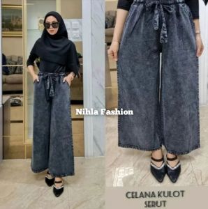 Kulot Jeans Lipat Wanita Pinggang full karet/ Celana Kulot Wanita/ Kulot Jeans Wanita/ Celana Kulot Jeans/ Celana Kulot
