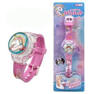 Creative Gyro Turntable Unicorn Kids Watches for Girls Students Light up Watch Colorful Light Electronic Display montre enfant