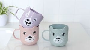 Cute Cartoon Kids Wash Cup With Handle Plastic Cup Milk Cup Toothpaste Cup Toothbrush Cup Comb Cup Baby Training Cups 牛奶杯 漱口杯子