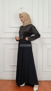 Grosiran - Gamis Abaya Terbaru Hitam Jersey Mix Ceruti Bordir Aplikasi Mote Hawa 726 Busui