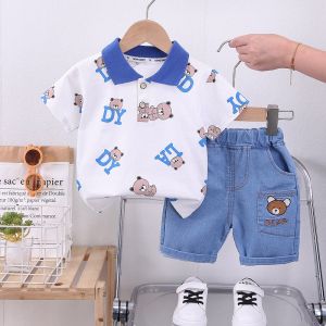 Baby New Summer Cartoon Clothing Children Boy Girls cartoon Printe Bear T Shirt Shorts 2Pcs/sets Kids Infant Toddler Cacual