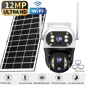 Camera Năng Lượng Mặt Trời V380 12MP WiFi IP Với 3 Ống Kính Phát Hiện Chuyển Động PIR Tầm Nhìn Ban Đêm Chống Nước Camera Giám Sát An Ninh Ngoài Trời