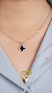 Lore Jewellery - Kalung Moissanite Lapis Emas 18K - Kalung Clover Silver Black Moissanite [Garansi Purna Jual]