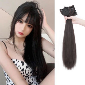 วิกผมยาวของผู้หญิงธรรมชาติตรงอุณหภูมิสูงลวดสามชิ้นตรงวิกผมที่มองไม่เห็นโดยไม่ต้องร่องรอยวิกผมหยิกขยาย