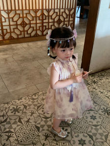 New Summer Childrens Cheongsam Dress Traditional Chinese Style Vest Ceremony Dress Baby New Middle Eastern Style One-Piece Dress