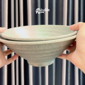 RISSHIN Mangkuk Mie Piring Bulat Piring Saji Abu-Abu 100% Melamin Food Grade Tahan Panas Kuat Modern