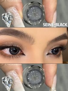 【COD】น่ารัก สีดำ คอนแทคเลนส์ 1 คู่/2 เม็ด Seine ซีรีส์ คอนแทคเลนส์  ใช้ได้หนึ่งปี 14.0 มม. จัดส่งจากประเทศไทย