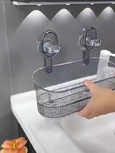 Rak Gantung Kamar Mandi Akrilik Aesthetic Bergaris Tempel Dinding Organizer Storage Toilet Serbaguna