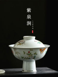 Antique Style Handheld Cover Bowl Ceramic Tea Art Tea Cup Grey Ash Glaze Home Use Tea Ceremony Tool from Purple Spring Gap