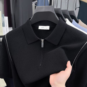 2025 New Polo Shirt Mens Knitted Short Sleeve T-Shirt Summer Zip Design Breathable High-End Half Sleeve Top Fashion Urban Style