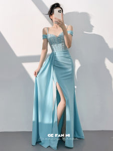 High-end Elegant Blue Fish-tail Evening Gown