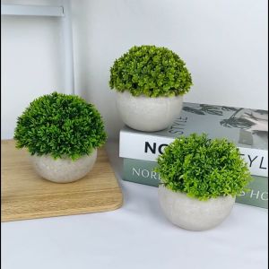 Tanaman Hias Artificial Pot Bunga Plastik Bulat Ornamen Dekorasi Ruangan Rumah Bonsai COD PBP200