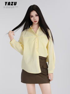 เสื้อเชิ้ตผู้หญิงแขนยาวหลวมๆ ทรงหลวมสไตล์เกาหลี Pure Cotton สำหรับฤดูใบไม้ผลิ 2025 ทรงหลวมๆ ทรงหลวมๆ ทรงหลวมๆ