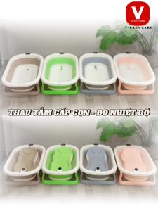 Thau Tắm Gấp Gọn - Đo Nhiệt Độ Cho Bé Sơ Sinh V-BABY P01 - Duy Trì Nhiệt Ổn Định