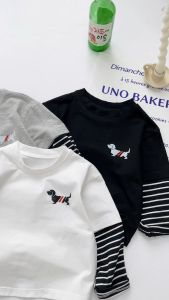 Áo dài tay cotton Thom Phối Tay Kẻ co giãn mềm mại cho bé trai bé gái từ 7 đến 19kg - SUNGMIN KIDS