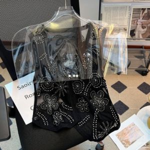 AIYITI | Embroidered Lace Mesh Loose Sleeveless Vest for Plus Size