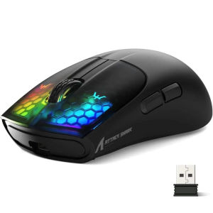 ATTACK SHARK | ATTACK SHARK X5 Wireless Gaming Mouse - Lightweight 58g Tri-Mode (2.4G/BT/Wired) RGB Lighting 6 Programmable Buttons 16000 DPI