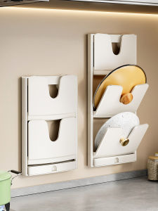 LSUFU | No Drill Wall Mounted Kitchen Pot Lid and Cutting Board Organizer