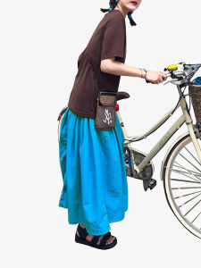 Váy Midi Chữ a Cạp Cao Xếp Ly Màu Xanh Biển Cho Nữ Váy Thường Ngày Đa Năng Phong Cách Đại Học Váy Chữ a Dáng Rộng Màu Trơn Mùa Thu