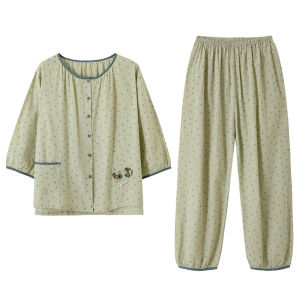 MiiOW | ชุดนอนผ้าฝ้ายแท้สำหรับผู้หญิงในช่วงฤดูร้อนบางๆ ปี 2025 ชุดสองชิ้นแขนสั้นถักผ้าฝ้าย ชุดอยู่บ้าน เสื้อผ้าสำหรับสวมใส่ในบ้าน