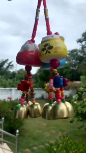 กระดิ่งแมวนำโชค สำหรับเสริมฮวงจุ้ย เสริมดวง โมบายแมวกวักเซรามิค แมวนำโชค