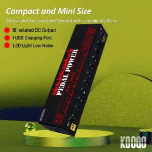 Koogo TOP Guitar Effector Pedal Power Supply 10 Isolated DC Output 9V 12V 18V Source Effect Pedalboard USB Port For cellphone