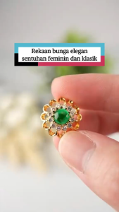 KERONGSANG TUDUNG Saduran Emas 24K Permata Hijau dan Putih Zhulian