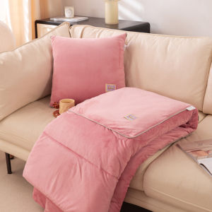 Two-In-One Pillow Blanket Thickened Coral Milk Velvet Winter Office Nap Pillow Cover Simple Modern Style Square Fiber Filling